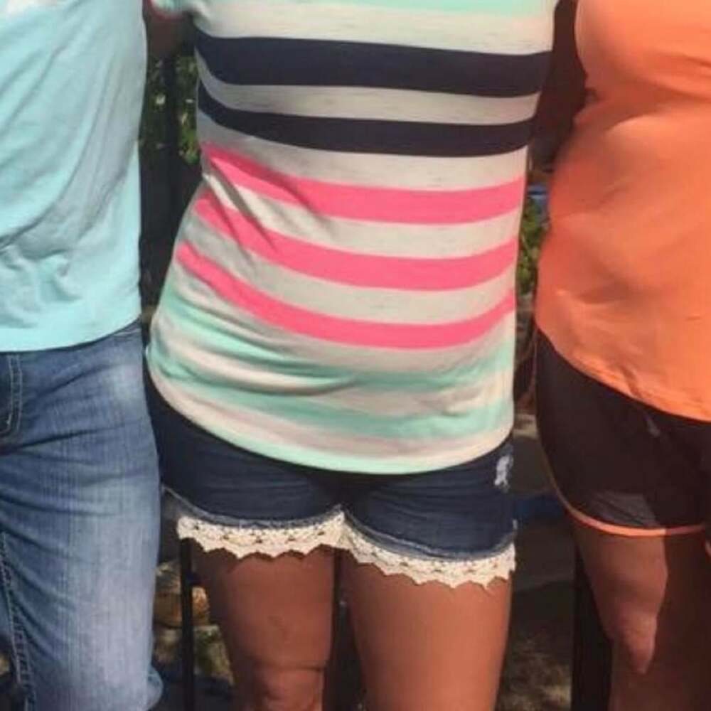 Robin's Nest Maternity Striped Top Size L Lace Back Mint Navy Pink